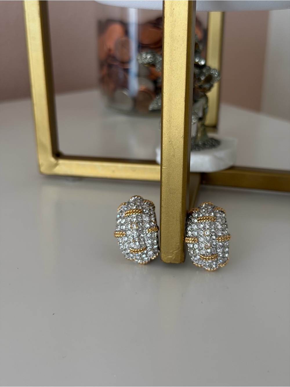 Vintage Swarovski Crystal Pavé Criss-Cross X Band Clip-On Earrings